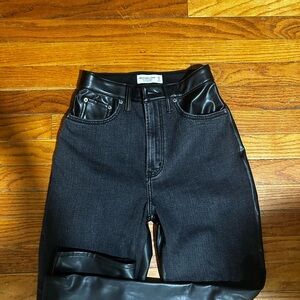 Abercrombie and Fitch Black Faux Leather and Denim Ankle Pants